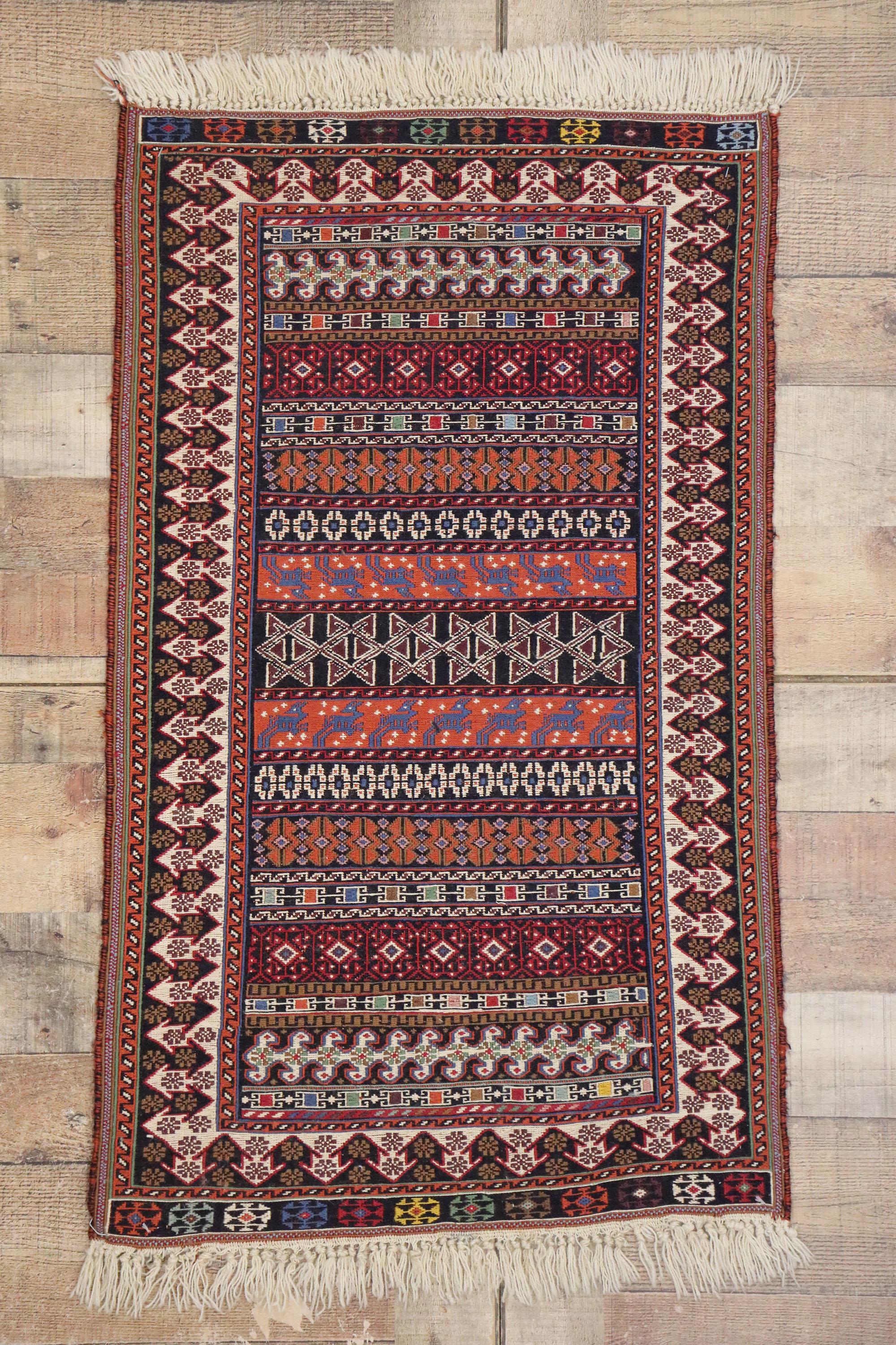 Vintage Turkish Kilim Rug, Small Flat-Weave Rug with Boho Chic Tribal Style 1