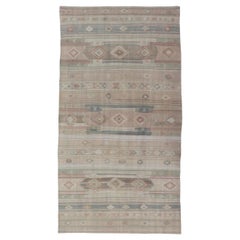 Vintage Turkish Kilim Rug Soft Geometric Patterns and Earthy Tones 5'7 x 10'8