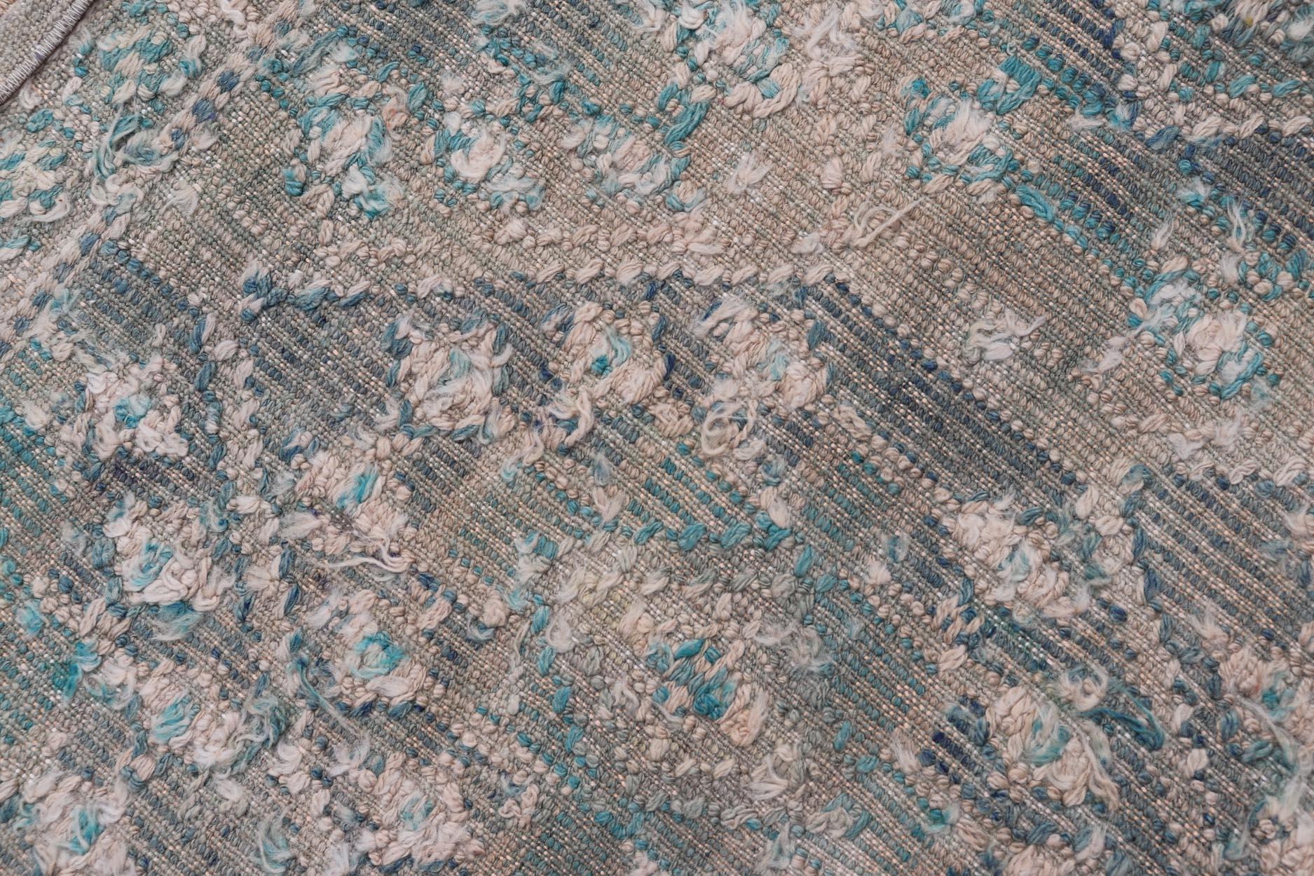 Türkischer Vintage-Kelim-Teppich aus weichem Teal und Beige mit geometrischen Mustern 5'9 x 9'8 im Angebot 6