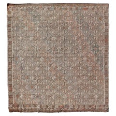 Vintage Turkish Kilim Rug with Allover Diamond Design in Taupe, Sage, and Clay