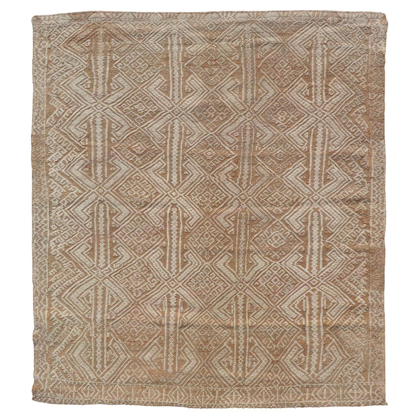 Vintage Turkish Kilim Rug with Allover Geometry in Sand, Wheat, and Ivory