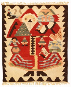 Vintage Turkish Kilim Rug with 'Baba Noel' Design a Stylized 'Santa Claus' Motif