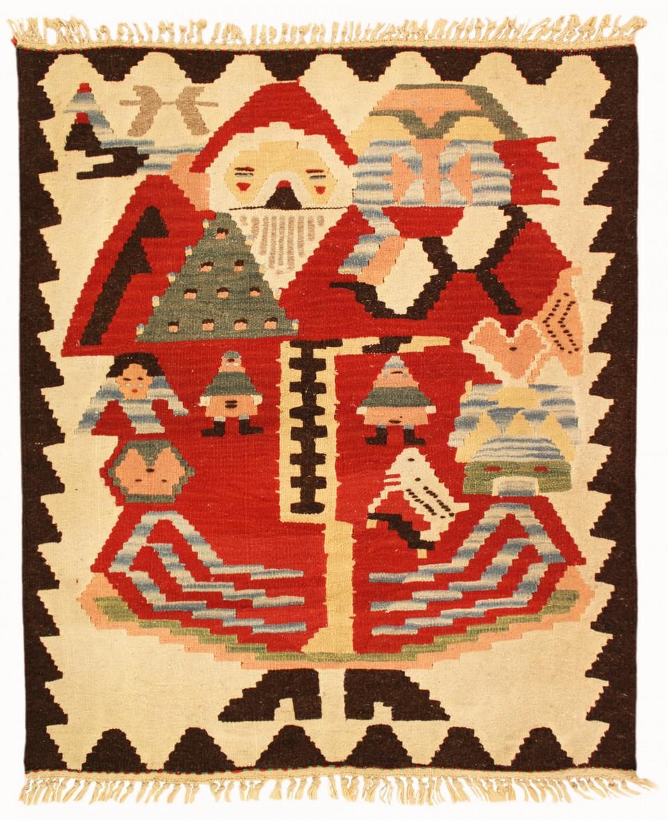 Turco Rug & Kilim turco vintage con disegno 'Baba Noel' e motivo stilizzato 'Babbo Natale'. in vendita