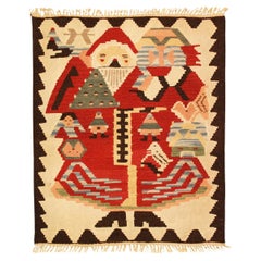 Türkischer Kelim-Teppich im Vintage-Stil mit „Baba Noel“-Design und stilisiertemanta Claus-Motiv
