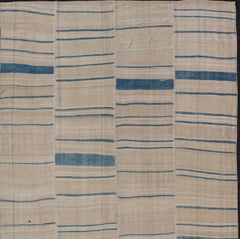 Vintage Turkish Kilim Rug With Blue and Cream Stripes 8'0"x14'2"