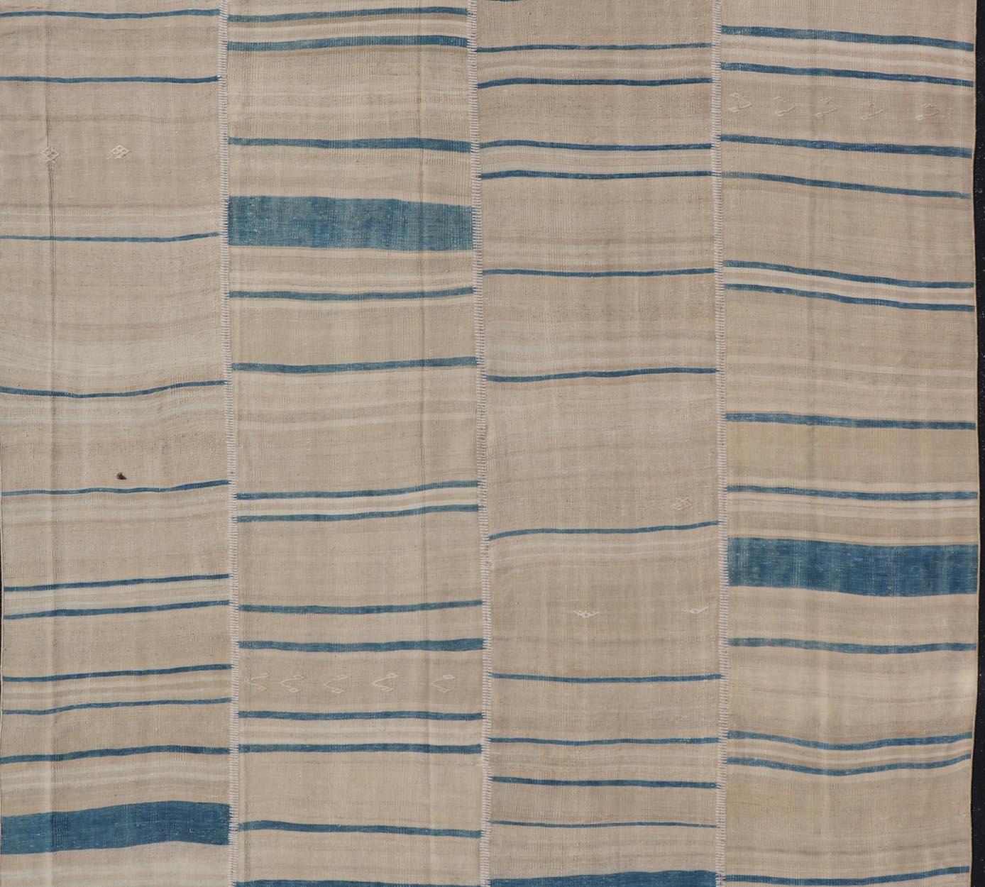 Turc Rug & Kilim vintage turc à rayures bleues et crèmes 8'0 