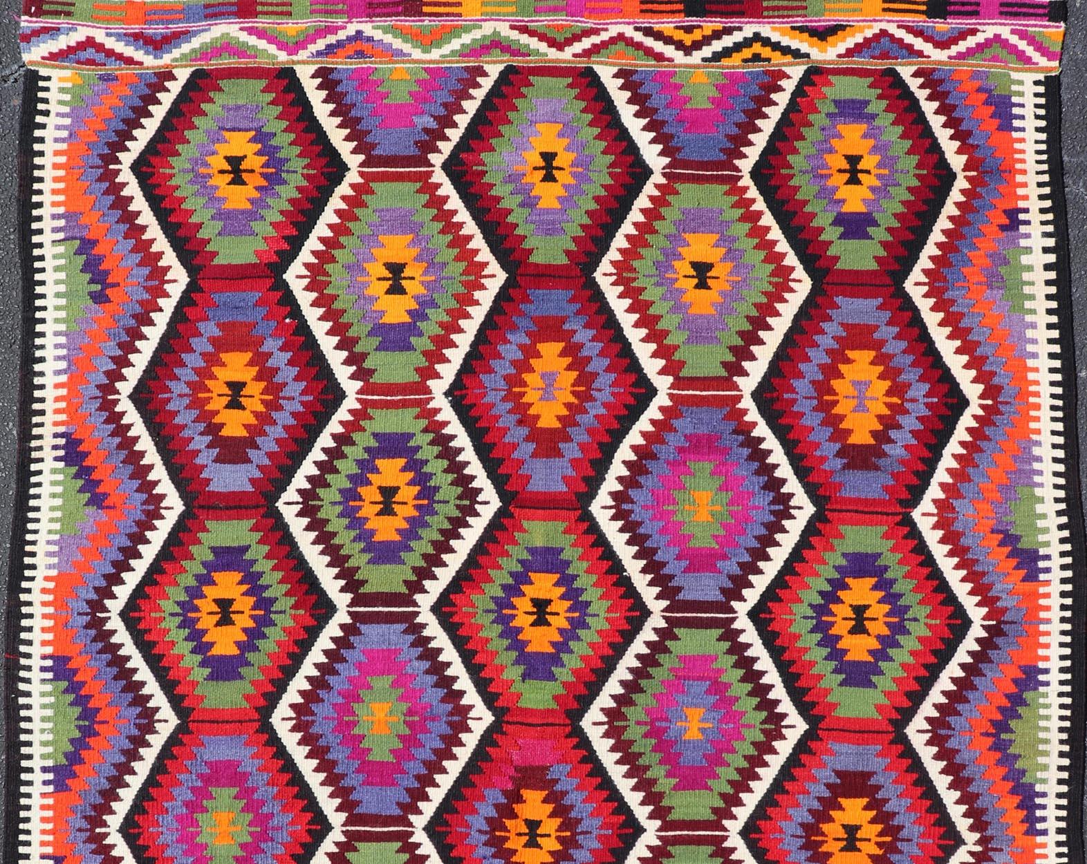 Vintage Turkish Kilim Rug with Bold Geometric Tribal Hexagon Motifs 6'0 x 7'8 For Sale 1