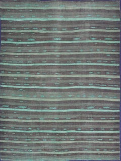 Alfombra Kilim Turca Vintage con Acentos Marrones y Turquesa
