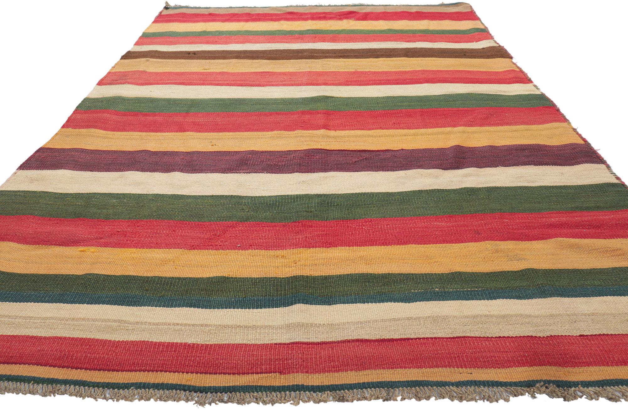 Hand-Woven Vintage Turkish Kilim Rug with Colorful Stripes For Sale