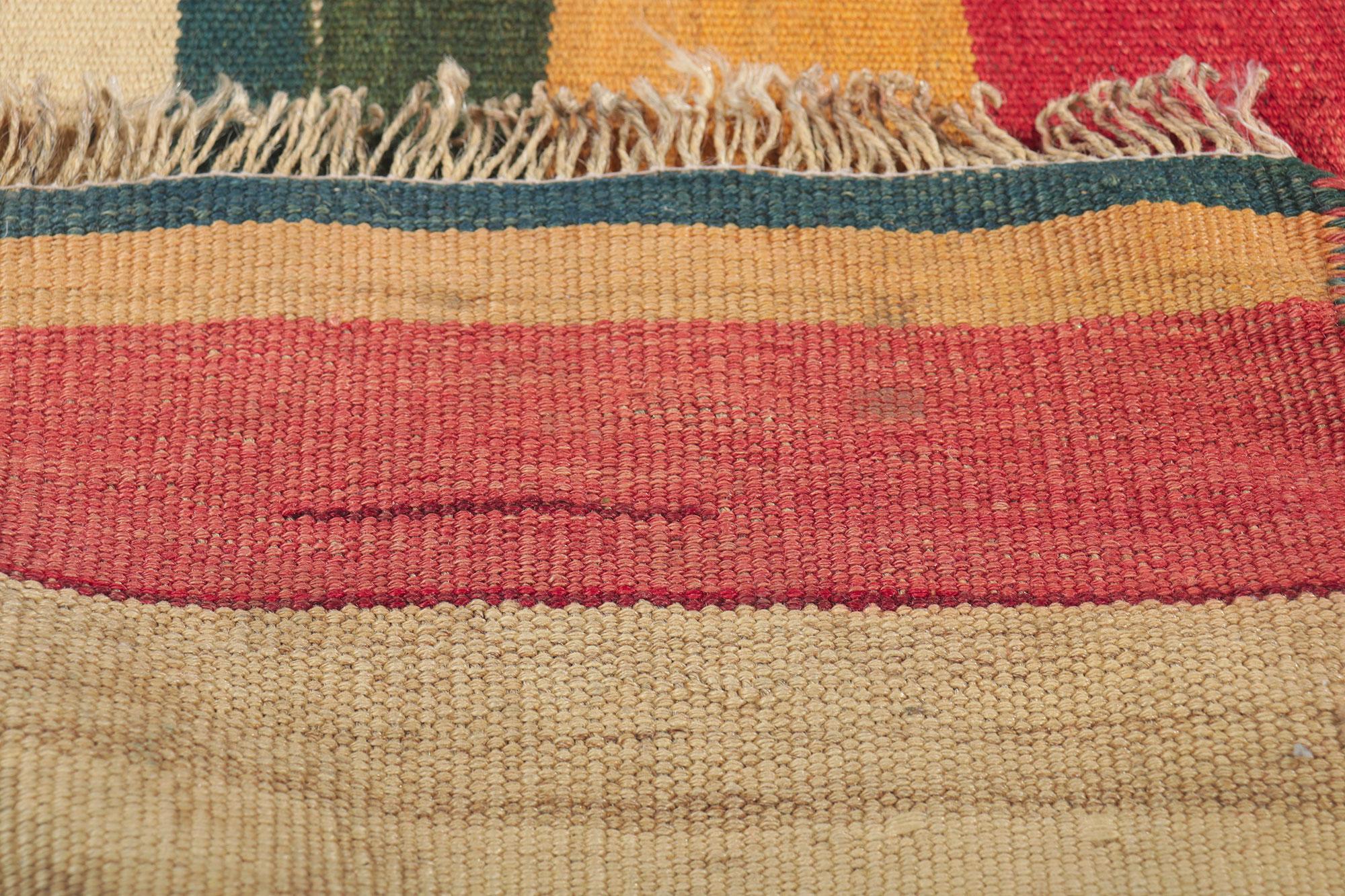 Vintage Turkish Kilim Rug with Colorful Stripes In Good Condition For Sale In Dallas, TX