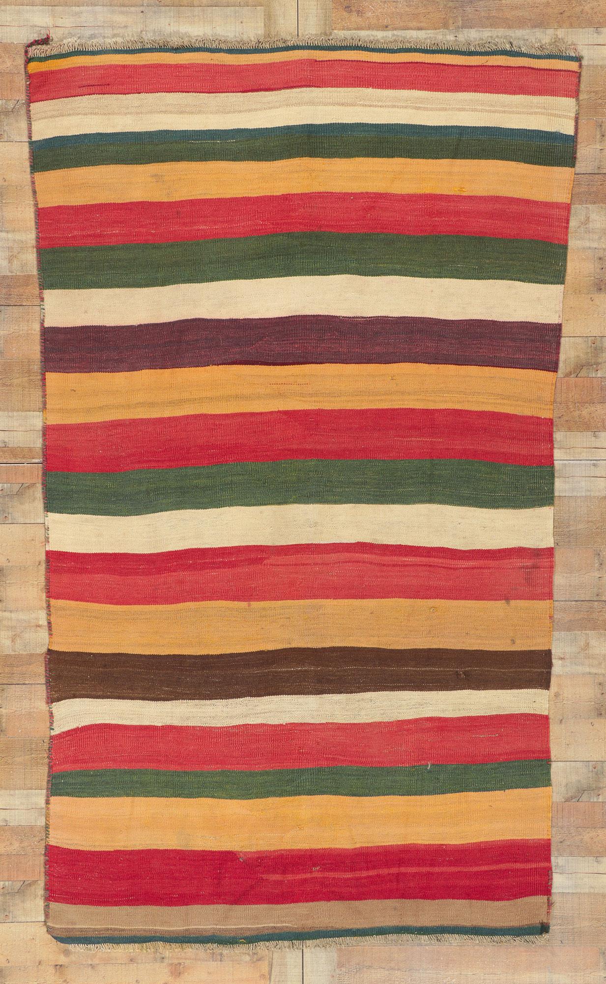 Tapis Kilim turc vintage à rayures colorées Bon état - En vente à Dallas, TX