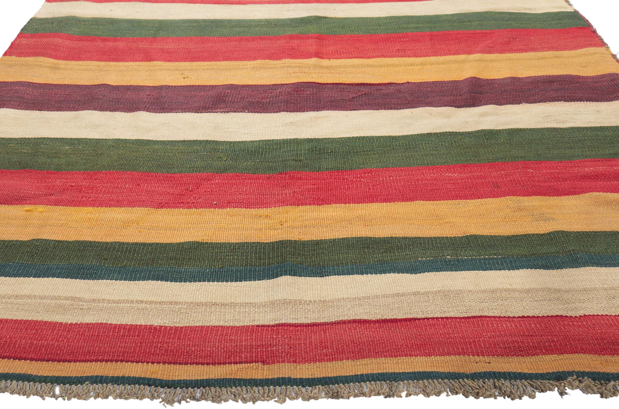 Wool Vintage Turkish Kilim Rug with Colorful Stripes For Sale