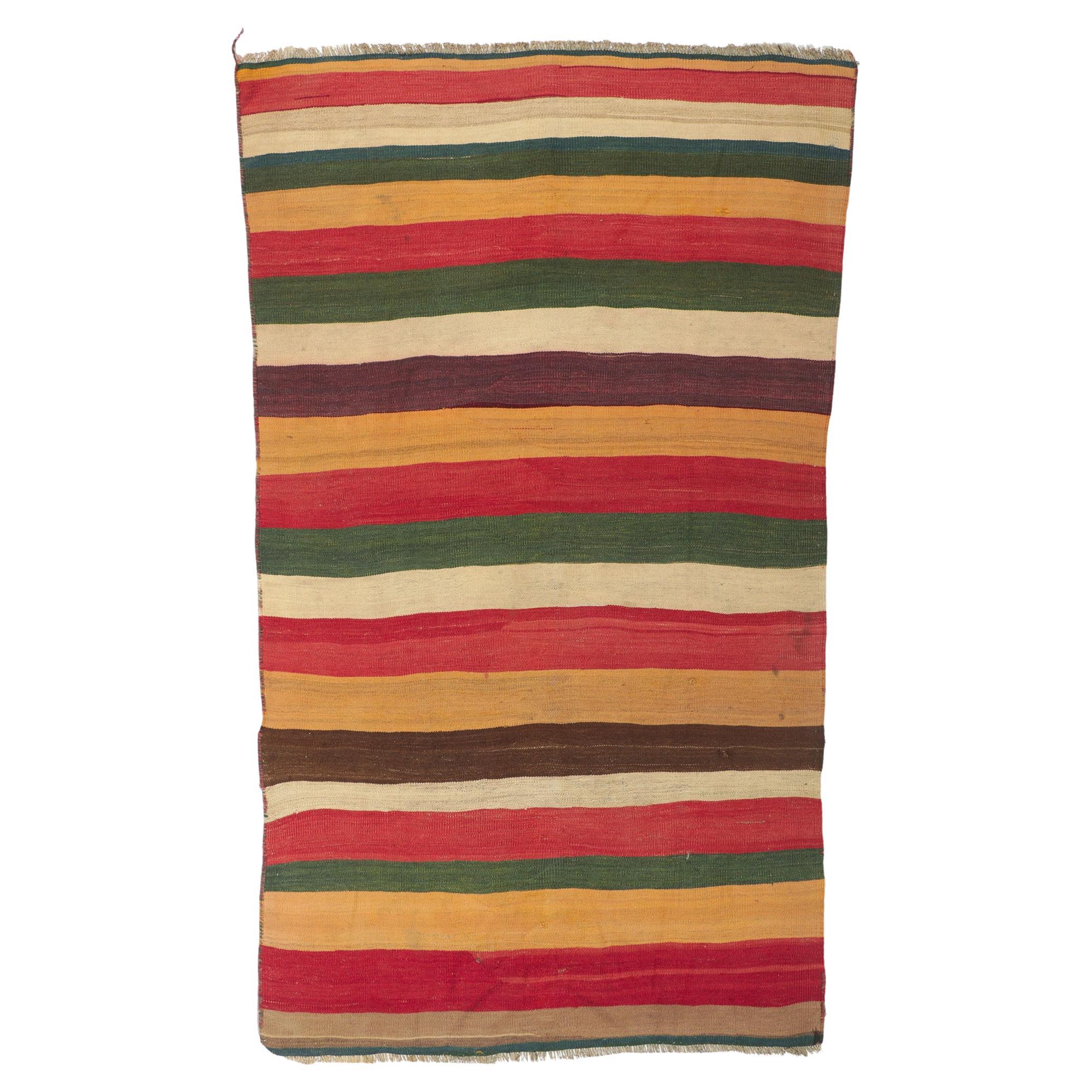 Vintage Turkish Kilim Rug with Colorful Stripes For Sale