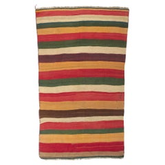 Used Turkish Kilim Rug with Colorful Stripes