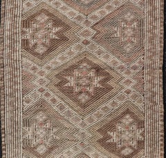 Vintage Turkish Kilim Rug with Diamond Medallions in Taupe, Ivory, and Cocoa