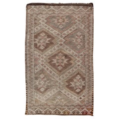 Vintage Turkish Kilim Rug with Diamond Medallions in Taupe, Ivory, and Cocoa