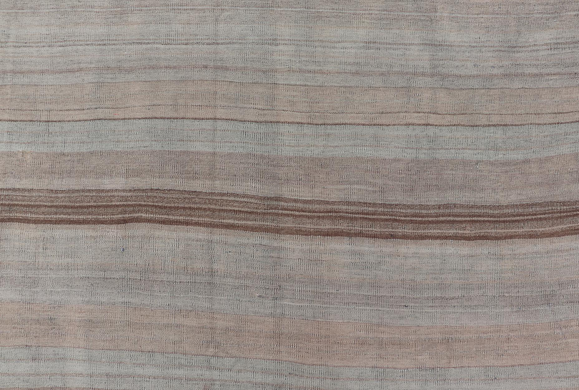 Alfombra Kilim Turca Vintage Con Rayas Pastel Terrosas 5'0 x 8'11 Lana en venta