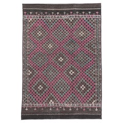 Tapis Kilim turc vintage avec style industriel féminin, tapis Kilim tissé à plat