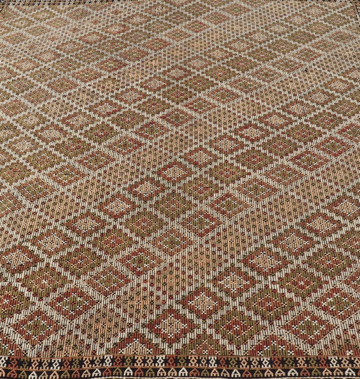 Tapis Kilim turc vintage avec motifs géométriques de diamants 7'6 x 9'0 en vente 4