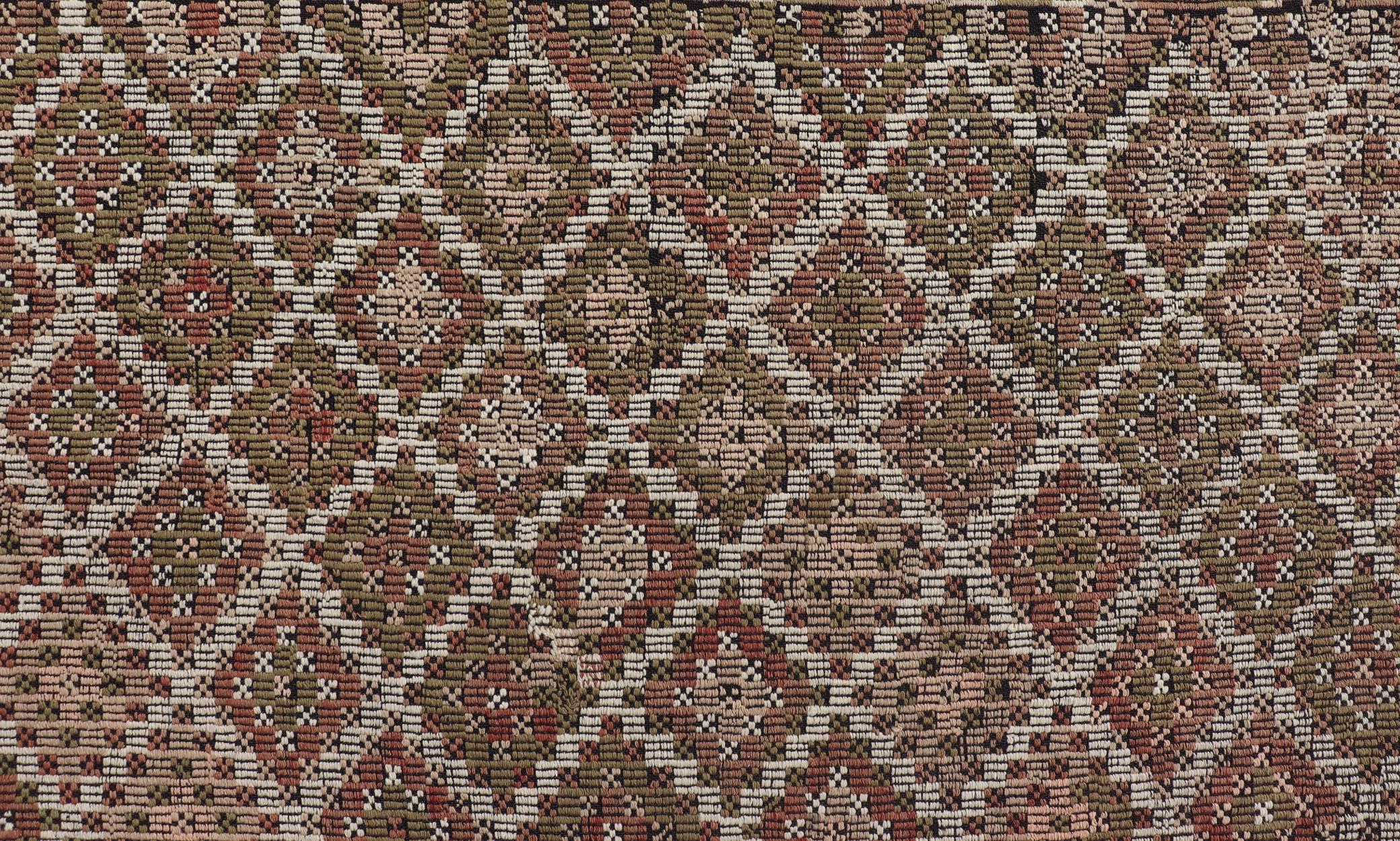 Tissé à la main Tapis Kilim turc vintage avec motifs géométriques de diamants 7'6 x 9'0 en vente