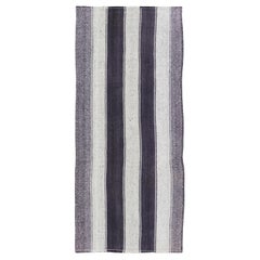 Vintage Turkish Kilim Rug with Grey and Charcoal Striped Design