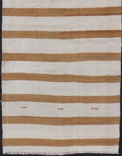 Vintage Turkish Kilim Rug with Horizontal Stripes in Light Brown and Cream
