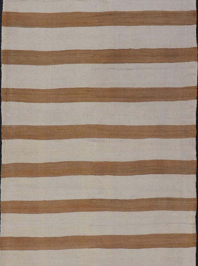 Vintage Turkish Kilim Rug with Horizontal Stripes in Light Brown and Cream In Excellent Condition For Sale In Atlanta, GA