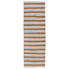 Tappeto turco vintage Rug & Kilim a strisce orizzontali in marrone chiaro e crema