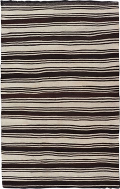 Vintage Turkish Kilim Rug with Ivory Ground and Deep Brown Stripes