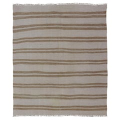 Vintage Turkish Kilim Rug with Ivory Ground and Light Brown Stripes