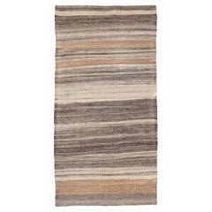 Vintage Turkish Kilim Rug with Layered Stripes in Cream, Walnut, and Taupe