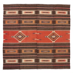 Vintage Turkish Kilim Rug with Mid-Century Modern Rustic Aztec Style