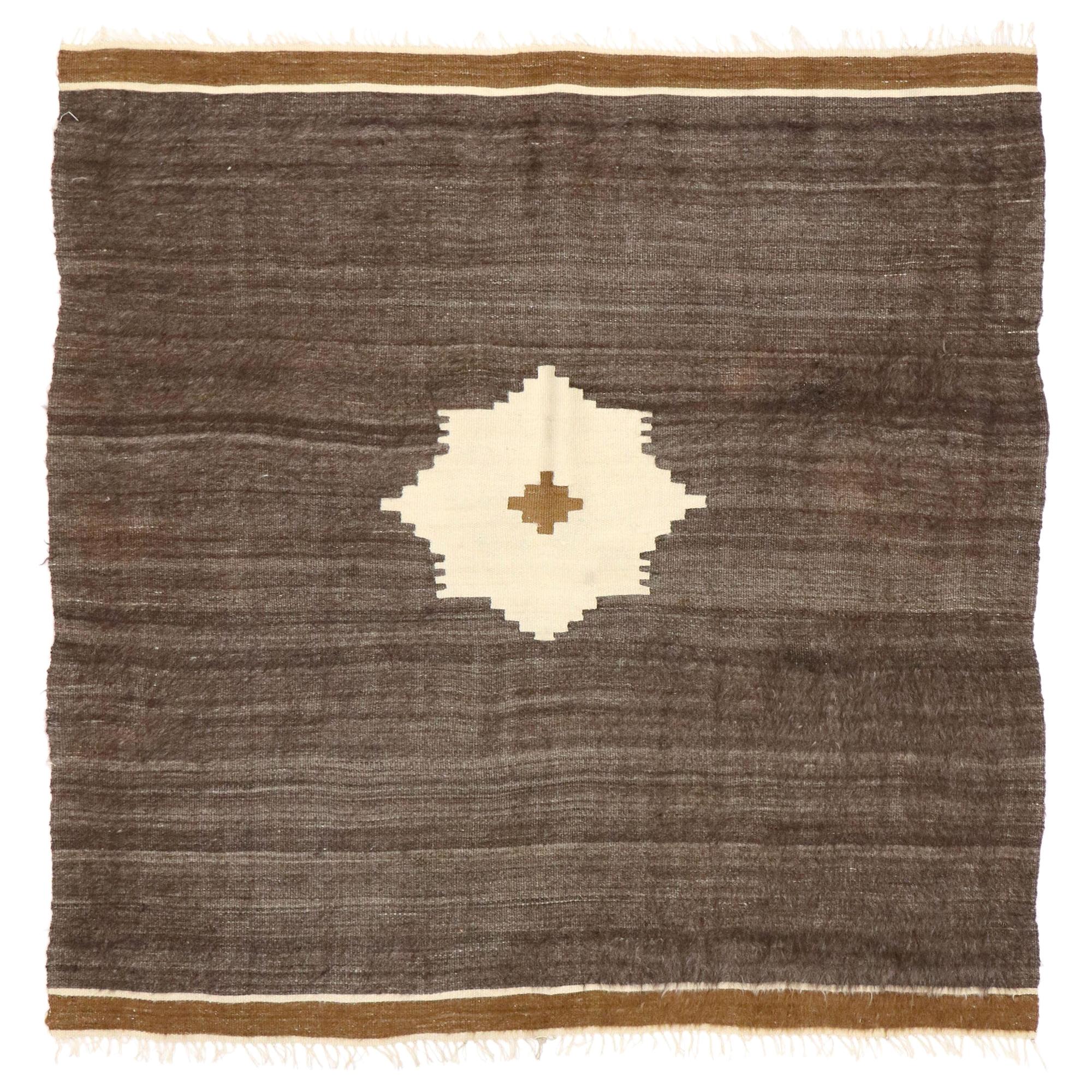 Vintage Turkish Kilim Rug with MidCentury Modern Style, Brown Flat