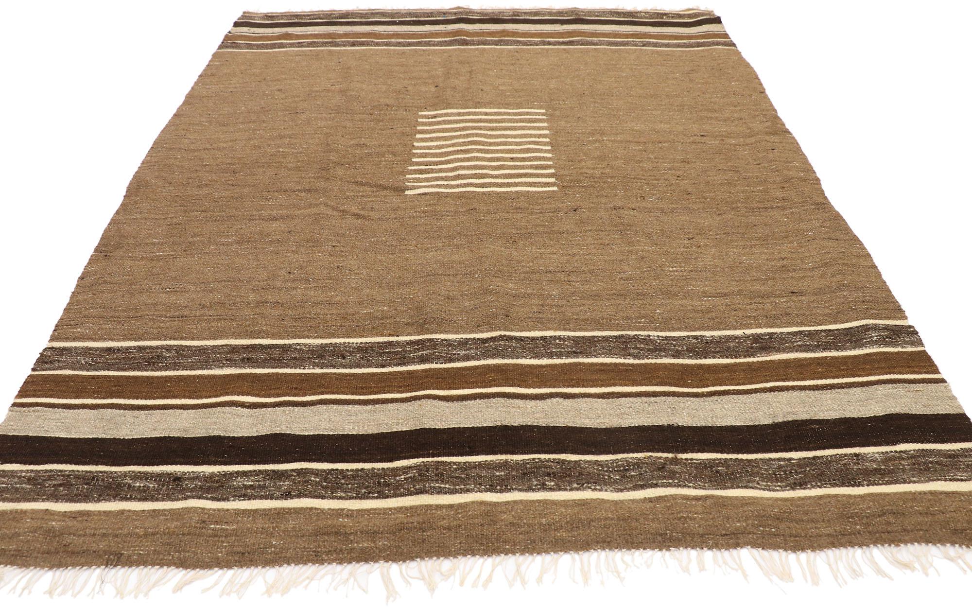 Hand-Woven Vintage Turkish Kilim Rug with Mid-Century Modern Style, Square Flat-Weave Rug