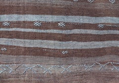 Vintage Turkish Kilim Rug with Mocha and Light Blue Stripes 6'10" X 9'0"