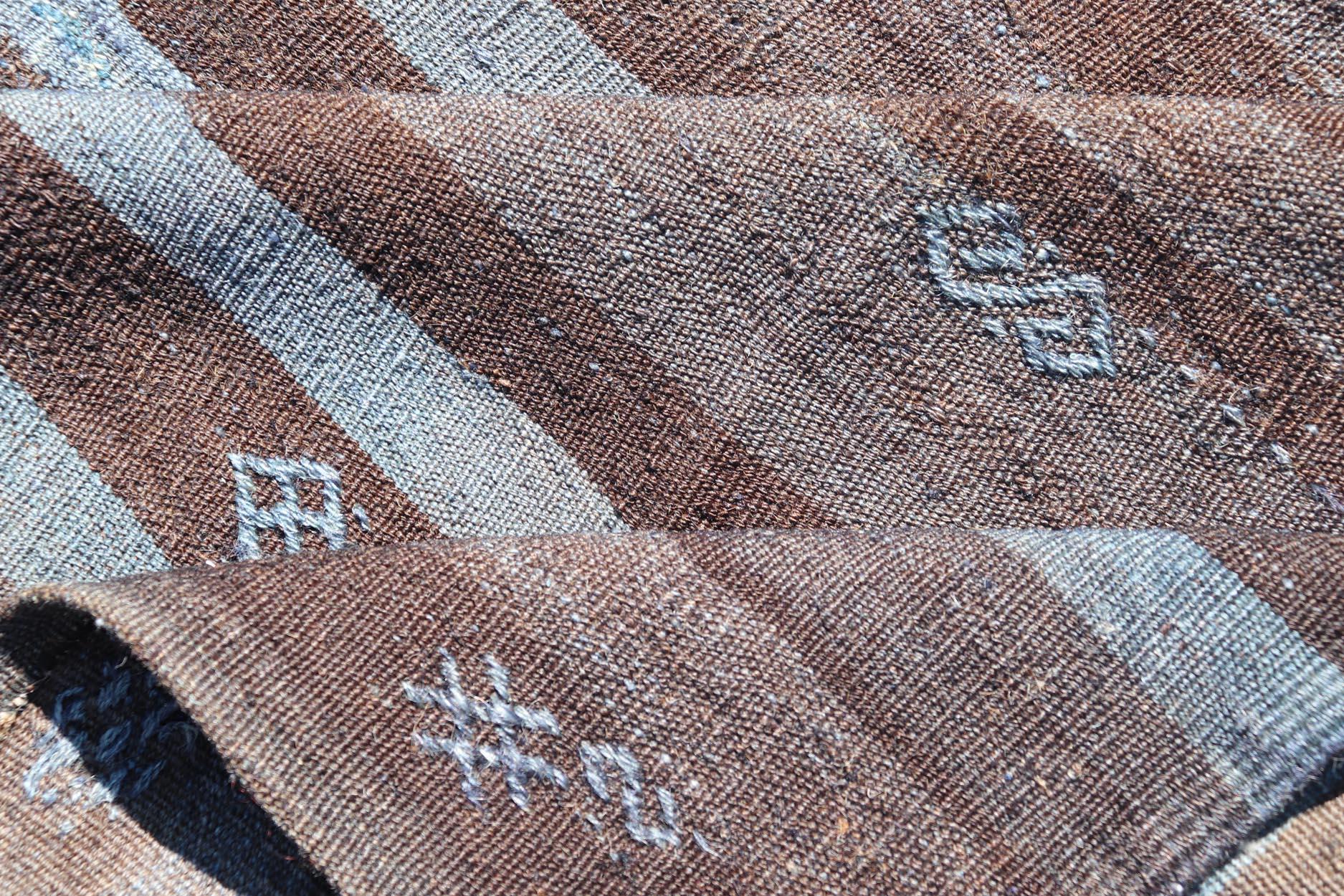 Vintage Turkish Kilim Rug with Mocha and Light Blue Stripes 6'10