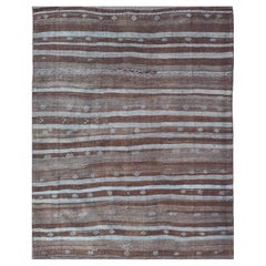 Tappeto turco vintage Rug & Kilim con strisce blu e moka 6'10" X 9'0"