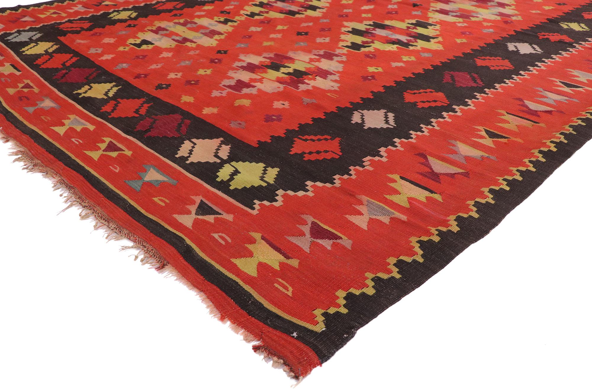 70464 Vintage Turkish Kilim Rug with Navajo Adirondack Design and Two Grey Hills Style 07'04 x 09'03. With its bold expressive design, incredible detail and texture, this handwoven wool antique Turkish Kilim rug is a captivating vision of woven