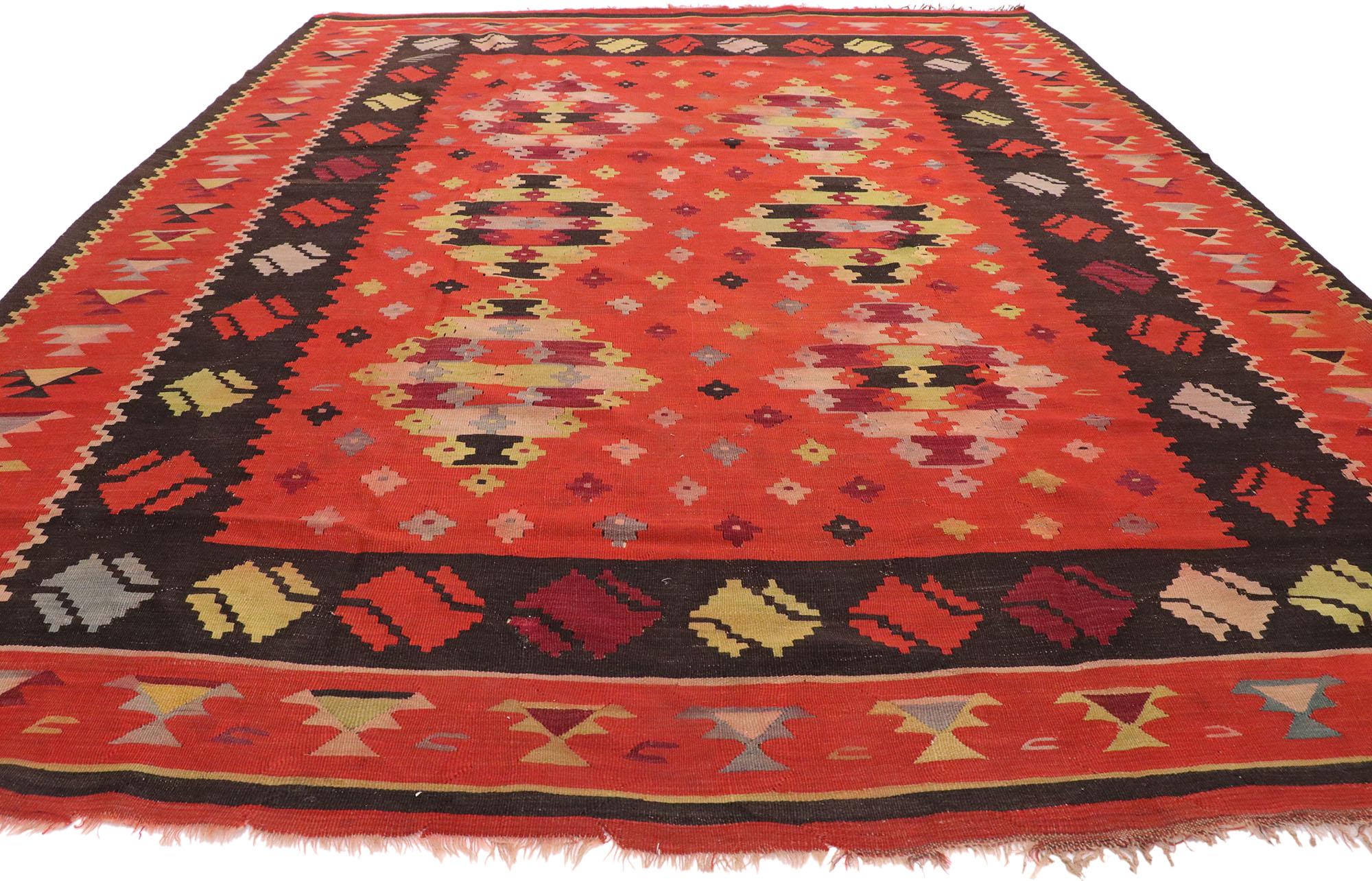 Hand-Woven Vintage Turkish Kilim Rug with Navajo Adirondack Design and Two Grey Hills Style For Sale