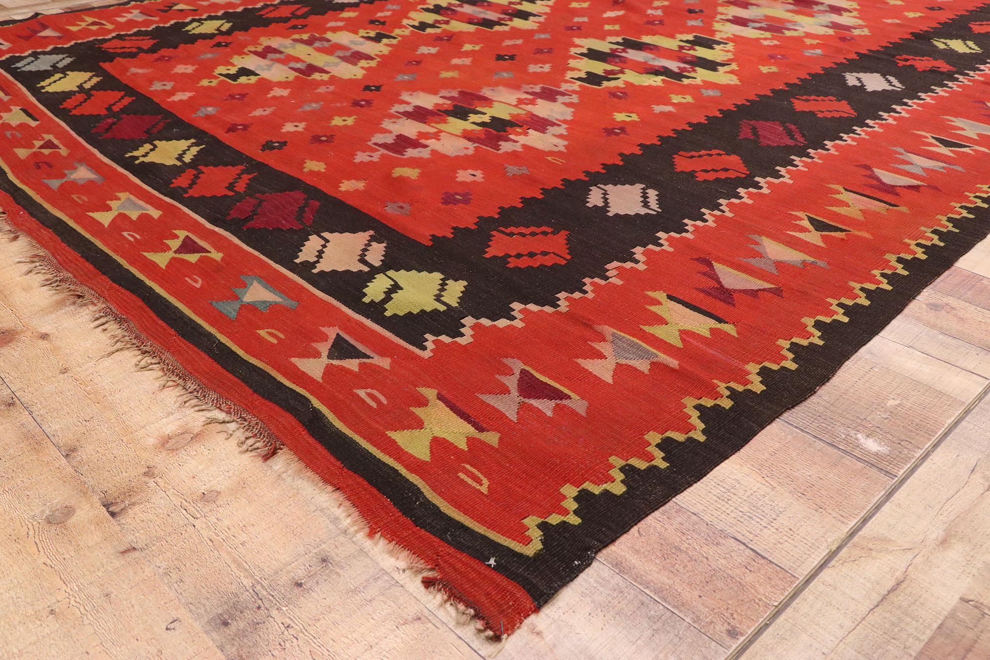 20th Century Vintage Turkish Kilim Rug with Navajo Adirondack Design and Two Grey Hills Style For Sale