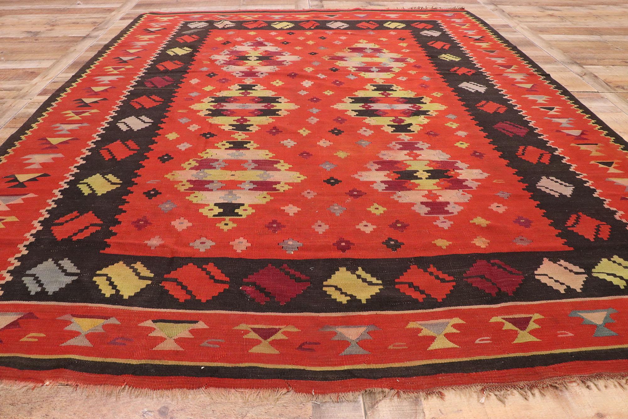 Wool Vintage Turkish Kilim Rug with Navajo Adirondack Design and Two Grey Hills Style For Sale