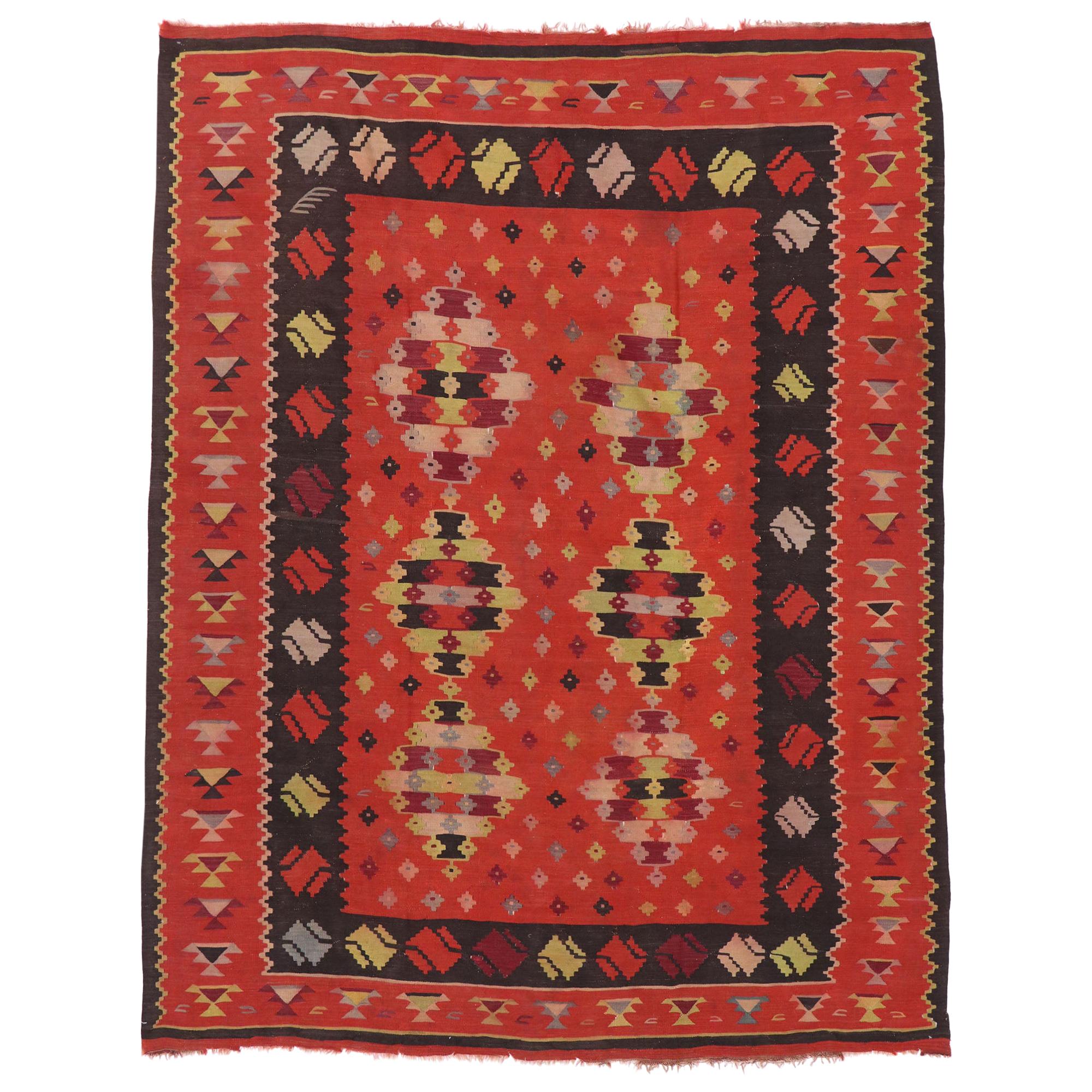 Vintage Turkish Kilim Rug with Navajo Adirondack Design and Two Grey Hills Style For Sale