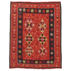 Vintage Turkish Kilim Rug with Navajo Adirondack Design and Two Grey Hills Style