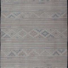 Vintage Turkish Kilim Rug with Neutral Horizontal Stripes and Geometric Designs