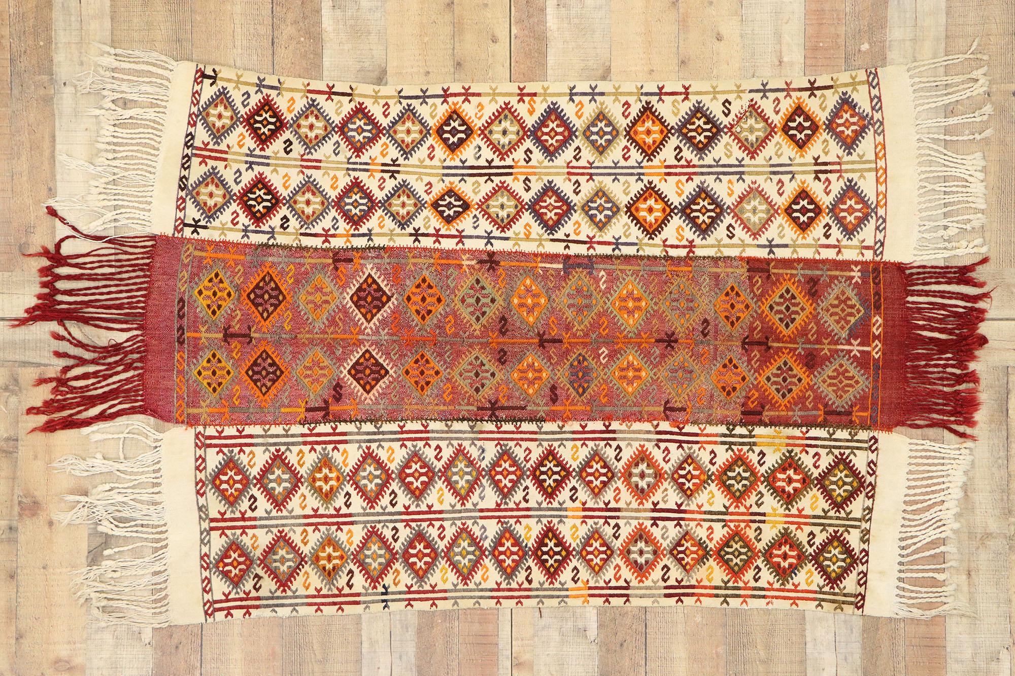 Wool Vintage Turkish Kilim Rug with Pacific Northwest Tribal Boho Chic Style For Sale