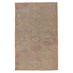 Vintage Turkish Kilim Rug with Peach, Sage, Gold and Soft Pink Diamonds