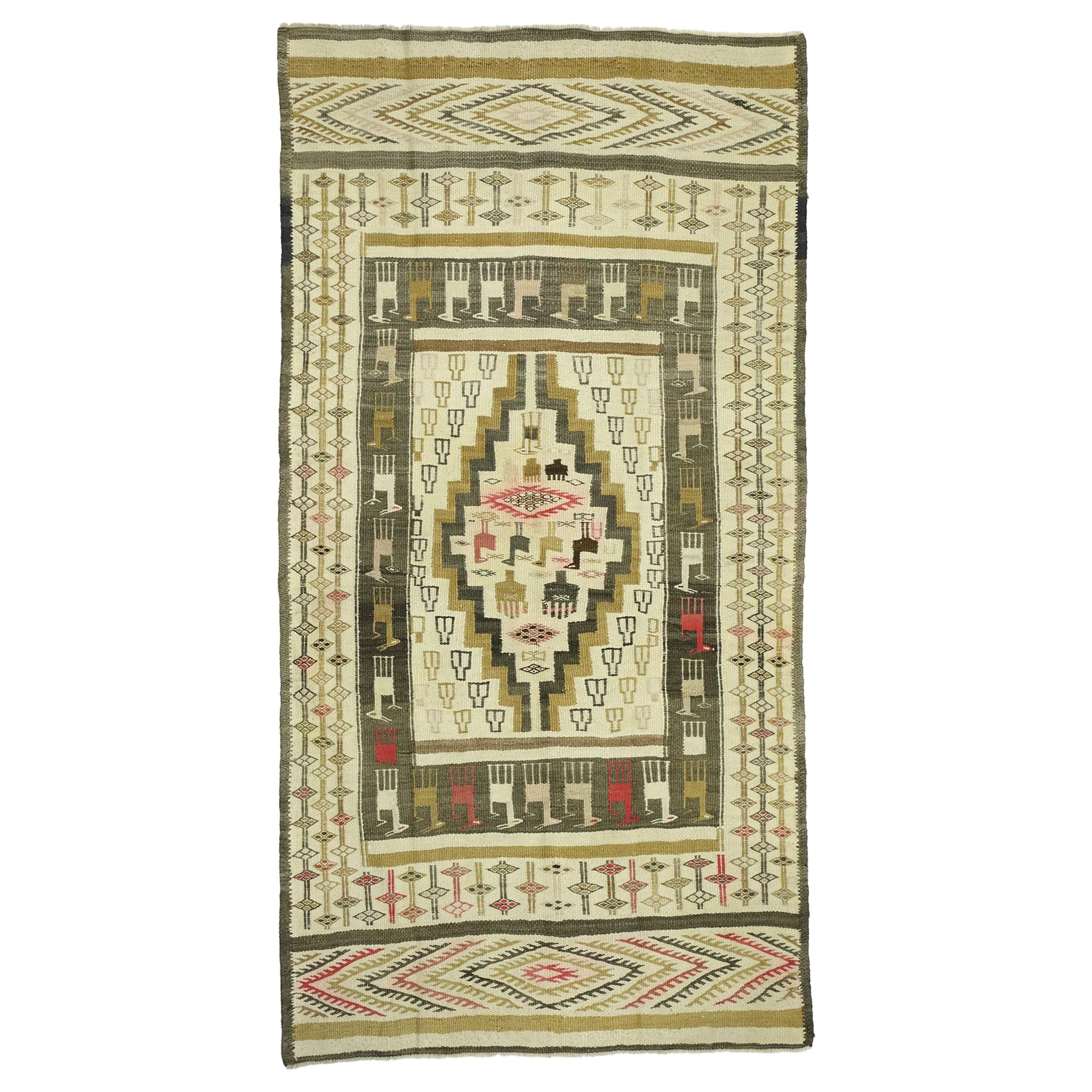 Vintage Turkish Kilim Rug with Rustic Lodge Style and Modern Tribal Vibes For Sale