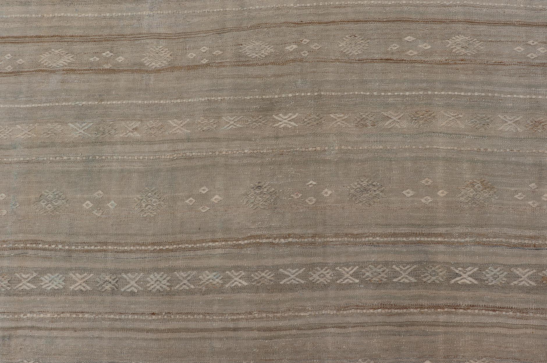 Wool Vintage Turkish Kilim Rug With Soft Beige and Pastel Accents 6'0 x 11'0 For Sale