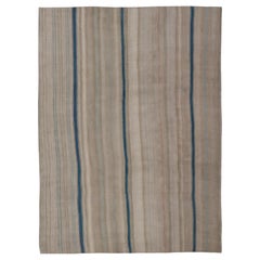 Vintage Turkish Kilim Rug With Soft Beige, Tan, and Blue Stripes 11'0 x 15'0