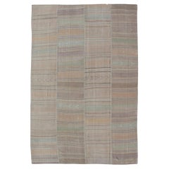 Alfombra Kilim Turca Vintage con suaves tonos tierra y rayas pastel 8'10 "X14'6" (8'10 "X14'6")